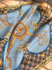 1pc Women's Luxurious Designer Chain Printed Spring Silk Bandana Scarf, 70*70cm, Suitable For Daily Wear Bandana,Hair Band,Head Band Ideal For Dressing Up Your Look