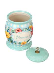Floral Ceramic Onion & Garlic Keeper With Vented Lid - 7.5 Inch Countertop Storage Container, Moisture Control Design For Pantry Kitchen Essentials, Romantic Farmhouse Décor Piece - 1 - 查看 7
