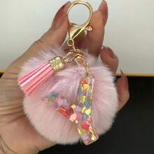 1pc Initial Letter Keychain, Cute Fluffy Ball Keyring, Bag/Backpack Charm, Car Pendant, Women Daily Gift