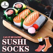 2 双新奇多彩寿司和鲑鱼设计中筒袜礼盒装，2025 秋冬新款男女通用运动袜，富有想象力的食物灵感创意设计，针织面料，长而厚实柔软舒适，是复活节、生日、感恩节、万圣节、圣诞节、狂欢节、情人节、家庭聚会、派对的完美礼物 - 彩色 - 查看 7