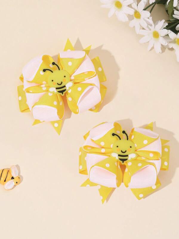 2pcs Cute Bee Hair Bows For Girls Polka Dot Grosgrain Ribbon Bow Alligator Clips With Bee Accessory Cute Bee Insect Bow Hair Clips Vacation Bow Barrettes Teens Hair Accessories
