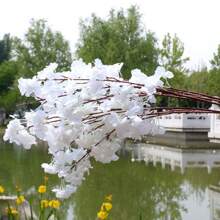 1 件 98 厘米 38.6 英寸人造红色樱花枝，真实触感假花束樱花枝长茎人造花适合高花瓶 DIY、婚礼派对复古装饰、现代农舍、家居卧室装饰 - 彩色 - 查看 10