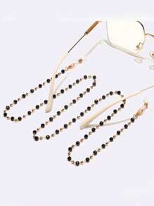 1pc Copper Bead & Black Crystal Casual Fashion Versatile Eyeglass Chain - Gold - View 3