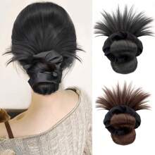 Synthetic Hair Bun Headband Claw Clip In Chignon Hairpieces For Women Fluffy Hair Flower Hair Elastic Band Hair Accessories Black Brown - Multicolor - View 3