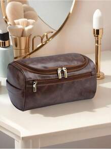 1 Peça, Couro PU, Unissex, Bolsa de Toucador de Viagem Impermeável de Camada Dupla, Bolsa de Barbear de Grande Capacidade - Perfeita para Produtos de Higiene e Beleza Essenciais, Viagens de Negócios e Férias, Bolsa de Toucador, Essenciais de Viagem de Verão, Durável, Perfeita para Férias na Praia, Suprimentos Escolares de Férias, Itens Essenciais para Dormitório, Volta às Aulas