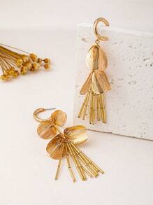 1 Pair Minimalist Tassel Stainless Steel Alloy Long Earrings, Fashionable & Versatile For Daily Wear