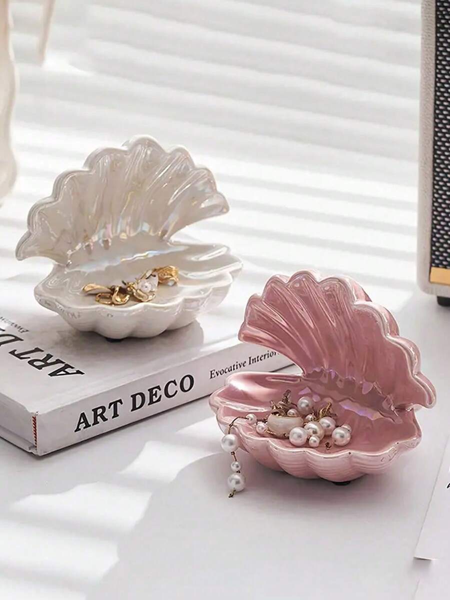 Ceramic Creative Shell Jewelry Tray, Earring Accessories Storage Tray, Display Tray For Dressing Table, Crafts & Small Ornaments - Multicolor - View 1