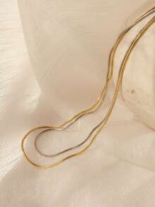 1 Stück 45+5cm vielseitige Edelstahl 18k Goldplattierung Schlangenkette Halskette minimalistisch 1,2mm dünne runde silberne Schlangen Halskette für Damen Lässig Bekleidung das ganze Jahr über