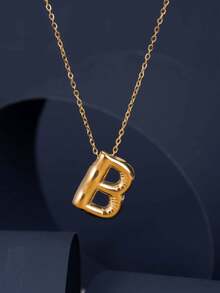 1 件时尚 14K 镀金不锈钢泡泡波西米亚风格 26 个字母 A-Z 吊坠和 26 件铜方晶锆石吊坠，金项链首饰，两种款式可选，适合女性四季日常佩戴 - 彩色 - 查看 14