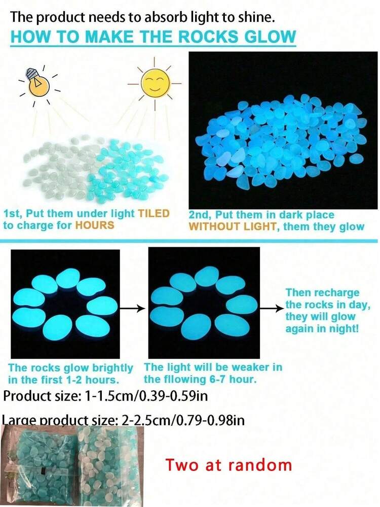 500 piezas Piedras que brillan en la oscuridad, guijarros luminosos para decoración de jardín, decoración de micropaísaje y acuario, set para patio, césped y jardín, relleno de jarrones, piedras de jardín brillantes, decoración de patio y caminos, piedras luminosas DIY - Multicolor - Añade 5