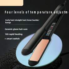 Dual-Plate Electric Hair Straightener With Negative Ions - Gentle On Curly Hair, Wide Ironing Surface For Smooth Styling, Black & Pink Design, Ideal For Home Or Salon Use