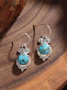 1 对复古波西米亚风格石球吊坠耳环，时尚优雅的珠宝耳环，送给妈妈的礼物