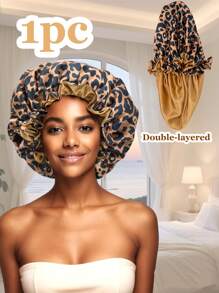 1 件丝绸帽，女士睡眠用丝绸染色帽，弹性柔软的羊帽，透气且不褪色，可重复使用。（蝴蝶和豹纹印花风格的双层帽） - 1pc(多色) - 查看 8