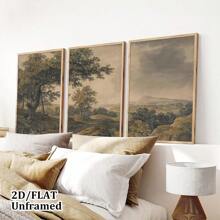3 Pieces Set Of Old Rural Pastoral Landscape Wall Art Decorative Paintings, Retro Natural Plant Landscape Canvas Posters, Antique Soft Romantic Home Decoration, Room Decoration, Living Room Art Decor, Modern Home Wall Art Decor, Ideal Home Gift Creativity, Suitable For Living Room Study Bedroom Corridor Art Decorative Painting