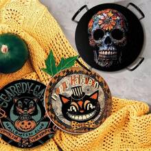 4 件万圣节杯垫，南瓜图案圆形杯垫，带橡胶底座，适用于饮料、咖啡、装饰、家庭、办公室、酒吧、节日或派对