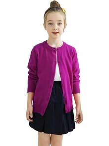 Girls' Cardigans Sweater Cotton Button Solid Long Sleeve Knit Sweaters