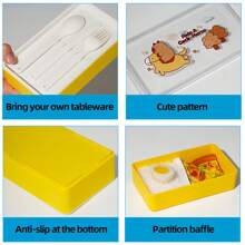 Cutie de prânz portabilă din plastic cu tacâmuri, recipient compartimentat, capacitate mare, set de recipiente pentru alimente cu microunde, recipient pentru alimente în aer liber, suport pentru gustări, cutie de prânz pentru facultate, potrivită pentru casă, birou și școală, cel mai bun cadou pentru Halloween și Crăciun etc. Înapoi la școală, rechizite școlare, rechizite școlare 1 buc