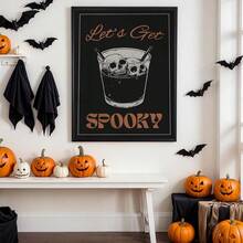 1 pieza Impresión en lienzo de un esqueleto con un Martini, Decoración sin marco para barra de Halloween, Arte de pared elegante de Halloween, Impresión de pared de cóctel de la temporada espeluznante