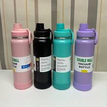 Anti-Leak Vacuum Thermal Bottle 600ml 800ml 1000ml 1200ml School Children Adult With Strap Keychain With Rubber - 墨綠色 - 查看 7