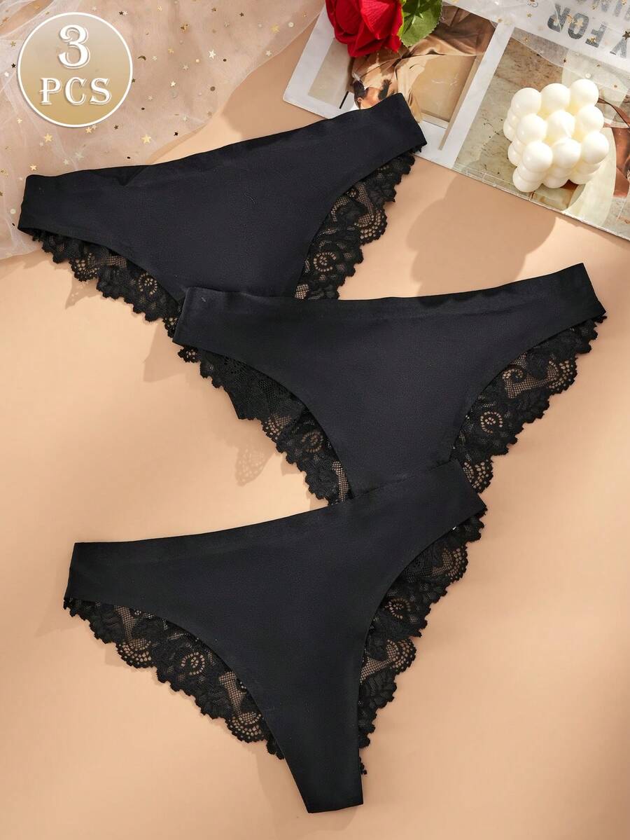 3 piezas de tangas puros y sexys para ropa interior de mujer - Negro - Ver 1