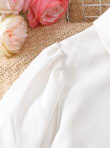 3pcs Girls Outfit (White Long Sleeve Shirt + Vest + Skirt), Bow Decor, Preppy Style, Versatile For Spring, Autumn, Winter, Back To School Season