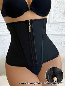 1pc Zipper Waist Trainer, High Compression Waist Cincher, Women Underbust Shapewear, Mesh Waist Trimmer, Stretchy Fabric, Recommend Selecting Smaller Size - Black - View 4
