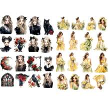 16 pezzi di adesivi di personaggi rurali europei e americani alla moda con capelli ricci, per bricolage, scrapbooking, album, organizer, diari, articoli di cartoleria vintage, per laptop, valigie, pareti, frigoriferi, auto e borracce. Torna a scuola