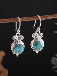 1 对复古波西米亚风格石球吊坠耳环，时尚优雅的珠宝耳环，送给妈妈的礼物