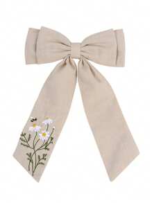 1 件定制花卉蝴蝶结印花名字刺绣涤纶丝带蝴蝶结发夹，适合女孩个性化名字发饰蝴蝶结花朵刺绣蝴蝶结优雅蝴蝶结刺绣发夹，适合日常发饰礼物（返校）