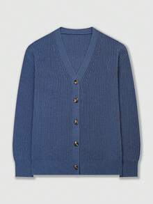 Suéter masculino de malha com botões e cor sólida, outono/inverno - Azul - Ver 1