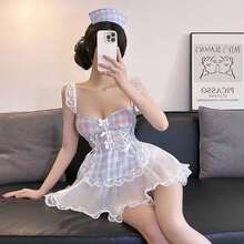 Sexy Temptation Strap Dress, Pure Desire Nurse Costume Lace Maid Outfit Cute Maid Uniform Sexy Lingerie - 甜美小女僕+白網襪 - 查看 6