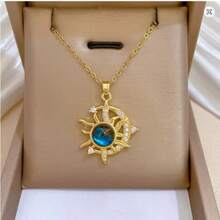 1 pièce Collier pour femmes en acier inoxydable avec pendentif en forme de lune décoré de pierres du ciel étoilé et de strass complets {Boîte de collier non incluse}
