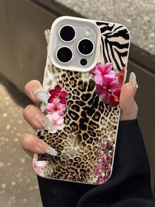 1 Stück schwarze Leoparden-Lilien Muster wasserdichte, stoßfeste und kratzfeste Handyhülle, kompatibel mit Apple Handy, Leoparden- und Gepardenmuster