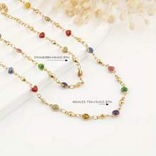 2pcs Fashionable Stainless Steel Colorful Shiny Heart Necklace & Bracelet Set, Suitable For Daily Wear
