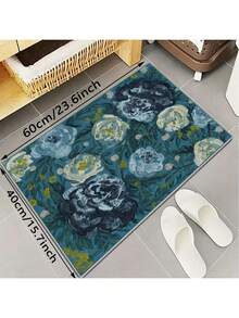 1PC Blue Flower Positioning Print Living Room Area Rug Comfortable And Soft Surface 100% Polyester Waterproof And Stain-Resistant Silicone Back Non-Slip And Non-Shifting Suitable For Living Room Large Size Bedroom Home Decoration Household Items Door Outdoor Rug Mat Multiple Sizes Available Machine Washable And Easy To Care For Pet And Child Friendly Kitchen Rug