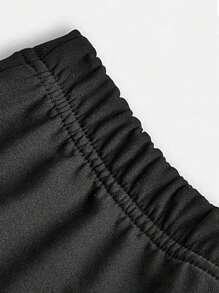 Girls' Casual Elastic Flare Pants, Black Geometric & Butterfly Print Straight Leg Knit Trousers, Children Fashion Elegant Pants - Black - View 5