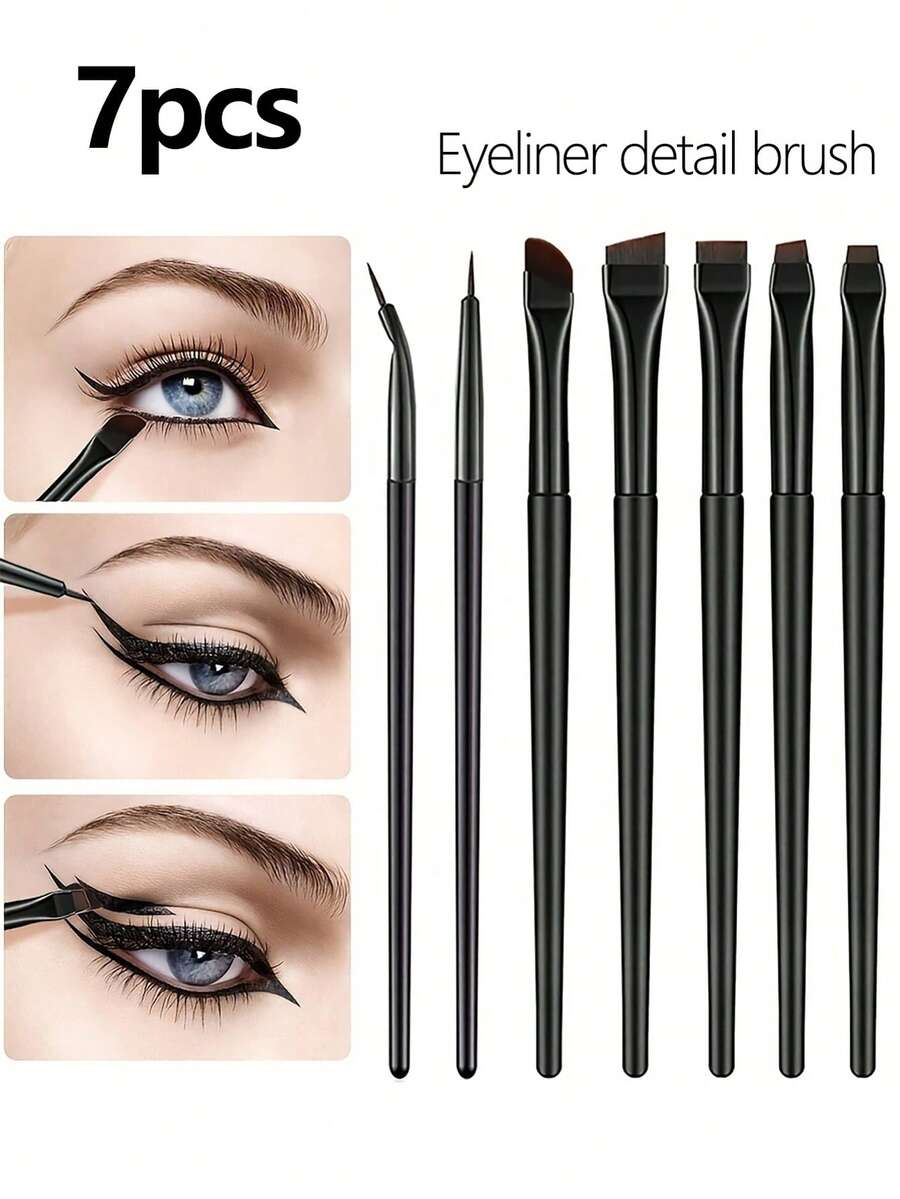 YISE 7-Piece Eye Makeup Brush Set, Including Slanted Eyeliner Brush, Pointed Eyeliner Brush And Eyebrow Brush, Ideal For Eyebrows, Eyeliner And Eye Shadow To Create Enchanting Eye Makeup, Eyebrow Brush, Eyeshadow Brush, Brush - Black - View 1