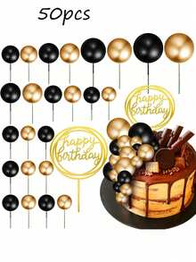 50/66/108/120个彩色球形蛋糕装饰，泡沫球蛋糕装饰，球形蛋糕顶饰，烘焙装饰，适用于婚礼、周年纪念、生日、圣诞节、万圣节、感恩节等场合。（黑色、银色、白色、金色）。婚礼和周年纪念派对 - DIY蛋糕装饰，波西米亚风格蛋糕装饰，各种主题蛋糕装饰，生日蛋糕装饰，男士蛋糕装饰（多种颜色） - 彩色 - 查看 17