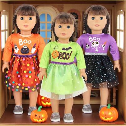 MSYO 1 Bộ trang phục chủ đề Halloween phù hợp cho búp bê 18 inch, với các yếu tố Halloween ma quái và vui nhộn như ma, thích hợp để trưng bày trang phục lễ hội, đồ chơi búp bê, trang trí, đóng vai cho trẻ em, món quà sinh nhật hoặc lễ hội tuyệt vời cho bé gái (Không bao gồm búp bê)