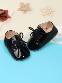 A Pair Of Solid-Color Lace-Up Flat Non-Slip Casual Sports Shoes For Boys Aged 0-1 Years, Suitable For Spring And Autumn. - Black - View 5