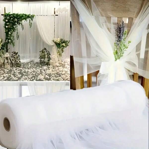 1pc Extra Large Roll White Embroidered Fabric, High Elasticity Transparent Embroidered Tulle Fabric For DIY Decor, Birthday Party, Halloween, Christmas, Wedding Arch, Photo Backdrop, Complex Craftsmanship Premium Jacquard Voile