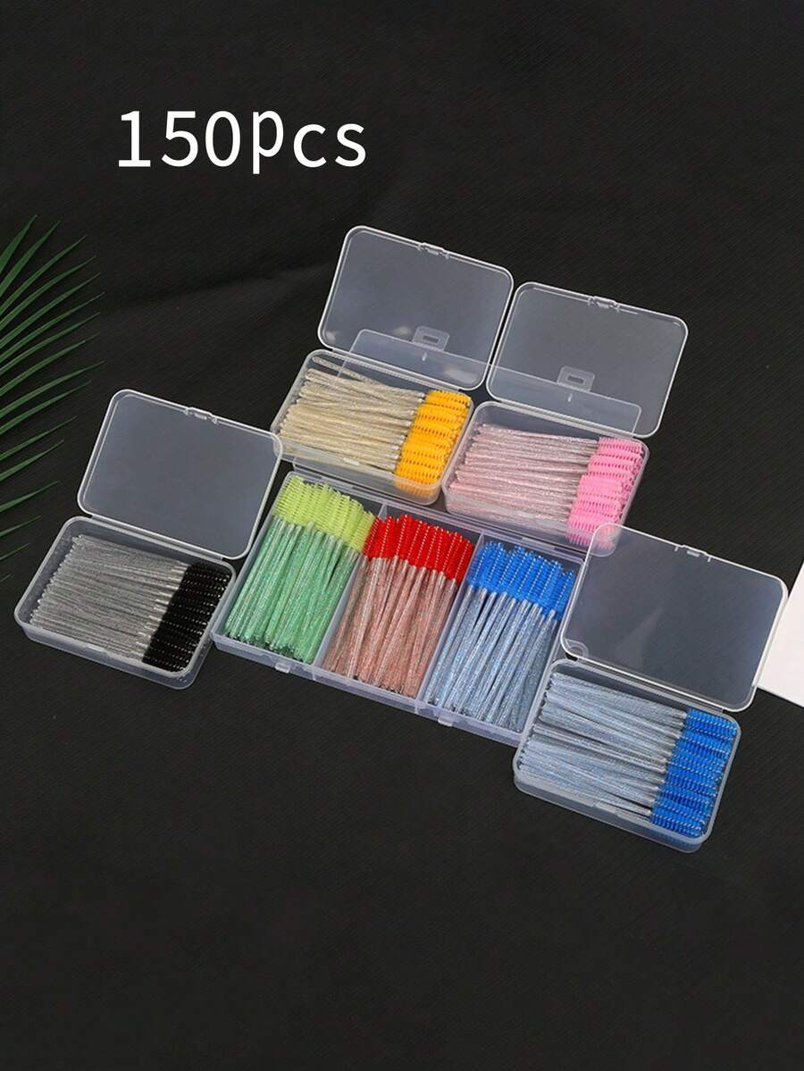 150支/套一次性睫毛刷、眉刷、眉梳、螺旋卷翘睫毛嫁接刷、化妆刷和眉毛移植卷翘梳。双用途螺旋睫毛刷，可用于眉毛和睫毛，具备睫毛刷、睫毛夹、睫毛梳和嫁接工具的功能。 - 彩色 - 查看 1