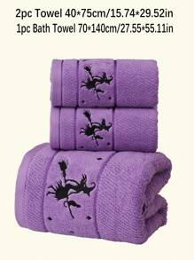 QIBHI 1/3pcs Solid Color Embroidered Witch Holiday Gift, Autumn Decor, Terry Towel Or Bath Towel, Holiday Gift, Halloween, Holiday Decor