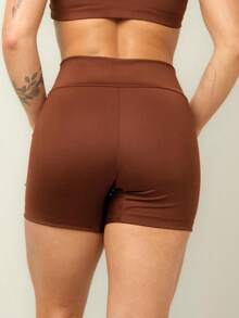 Kit 2 Women's Fitness Shorts High Waist Zero Transparency Blackout Gym Basic Bermuda Shorts Women's Crossfit Yoga - 棕色+咖啡色 - 查看 4