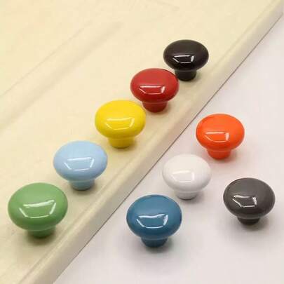 12 个陶瓷橱柜旋钮 - 33 毫米（1.3 英寸）光滑扁平蘑菇形旋钮，抛光金属饰面，12 种鲜艳颜色，适用于厨房橱柜、梳妆台、儿童卧室家具和家用门，蘑菇橱柜旋钮