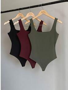 Kit 3 Body Bori Women's Tank Top Thick Strap Basic Casual Blogger Suplex Various Colors - Black/Wine/Military Green - View 2