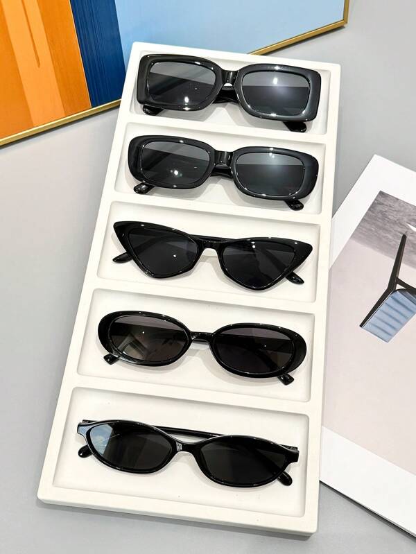 5 piezas Gafas combinadas negras de marco mixto, Set de gafas de moda clásicas de unicolor minimalistas, adecuadas para atuendos elegantes y uso diario, perfectas como varios regalos festivos para ti o tus amigos
