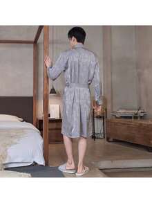 ウェディングパジャマ春と夏の新婚カップルアイスシルクバスローブメンズホーム服 - ZE3302 バスローブ ミスティグレーブルー - チェックする 6