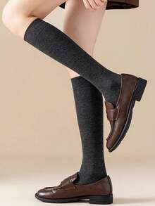 冬季保暖长袜 女式加厚保暖过膝袜 透气纯色原宿风休闲加厚毛圈袜，Y2k风格，舒适 - 彩色 - 查看 3
