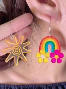 2pcs Dopamine Creative Colorblock Rainbow Acrylic Earrings For Women